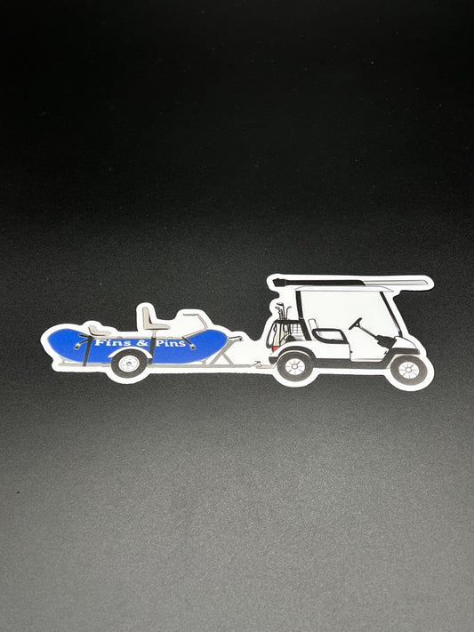 cart pulling blue raft sticker