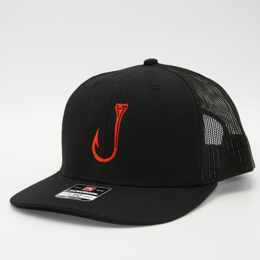 Black snapback with orange T-Hook