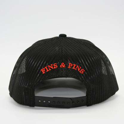 Black snapback with orange T-Hook