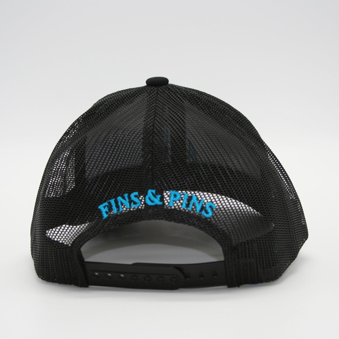 Black yupoong classic snapback with light blue T-Hook