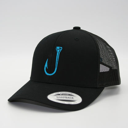 Black yupoong classic snapback with light blue T-Hook