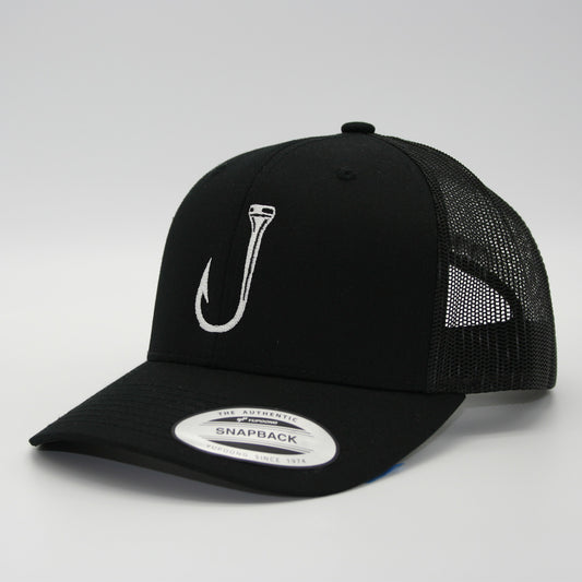 Black yupoong snapback with white T-Hook