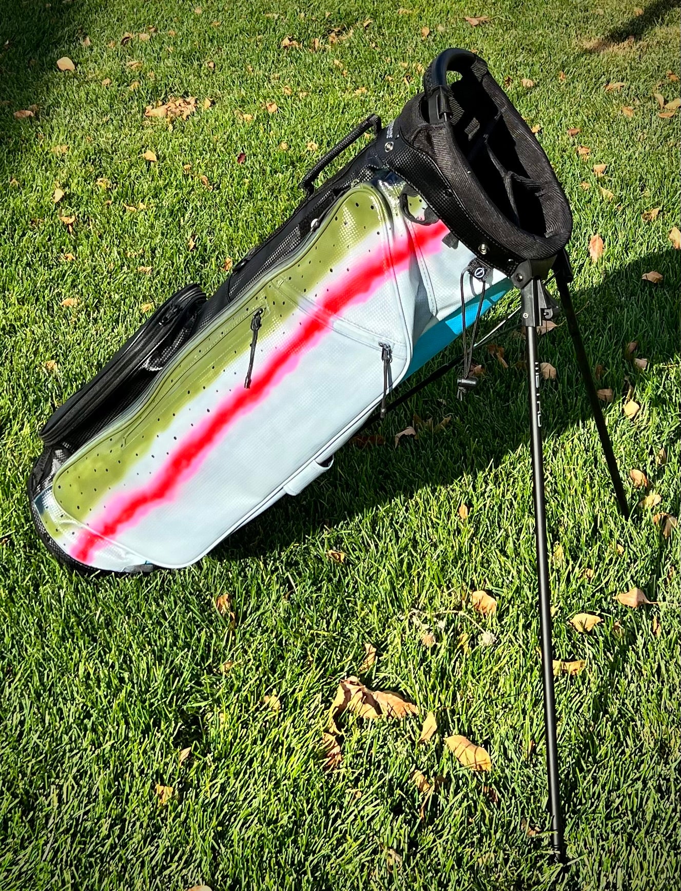 Hand painted rainbow trout stand bag