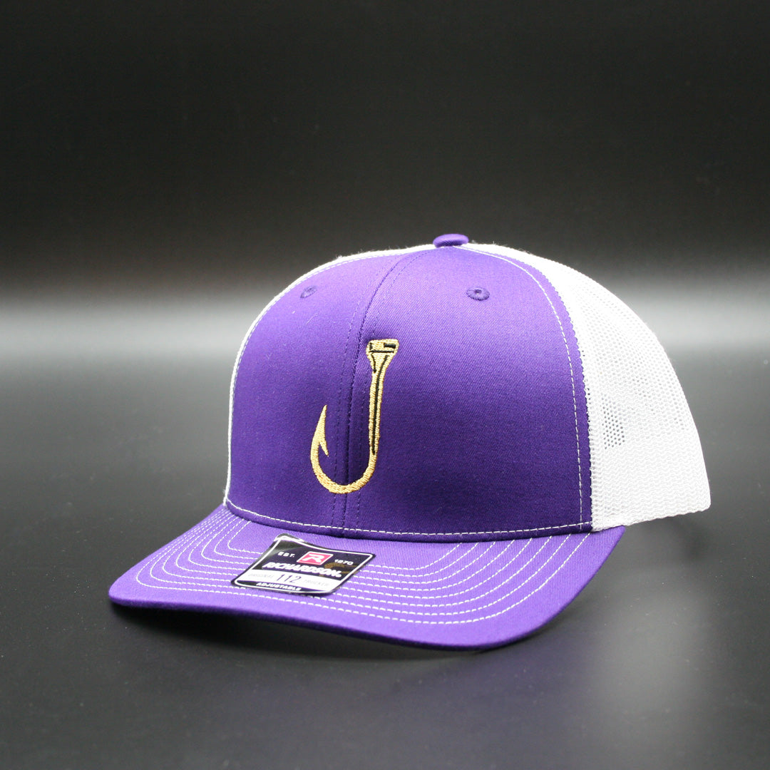 Purple snapback with gold T-Hook