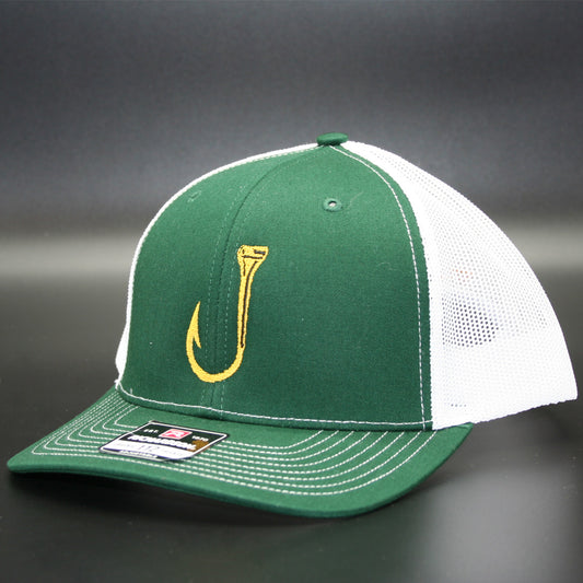 Green snapback with gold T-Hook